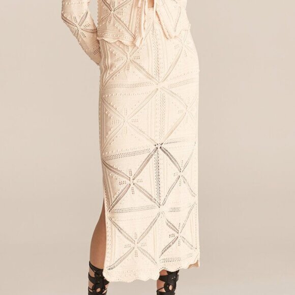NEW Rebecca Taylor Women Crochet Blush Pencil Scallop Hem Two Slit Midi Skirt - Picture 1 of 4